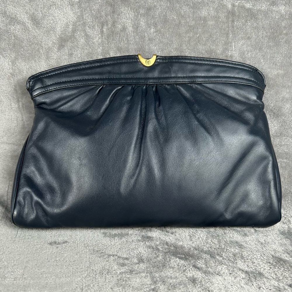 Vintage Étienne Aigner Dark Navy Blue Soft Leather Shoulder Clutch Bag Purse‎